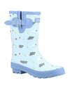 Sheep print blue coloured Cotswold Womens Farmyard Mid Wellington boots on white background #colour_sheep-print-blue