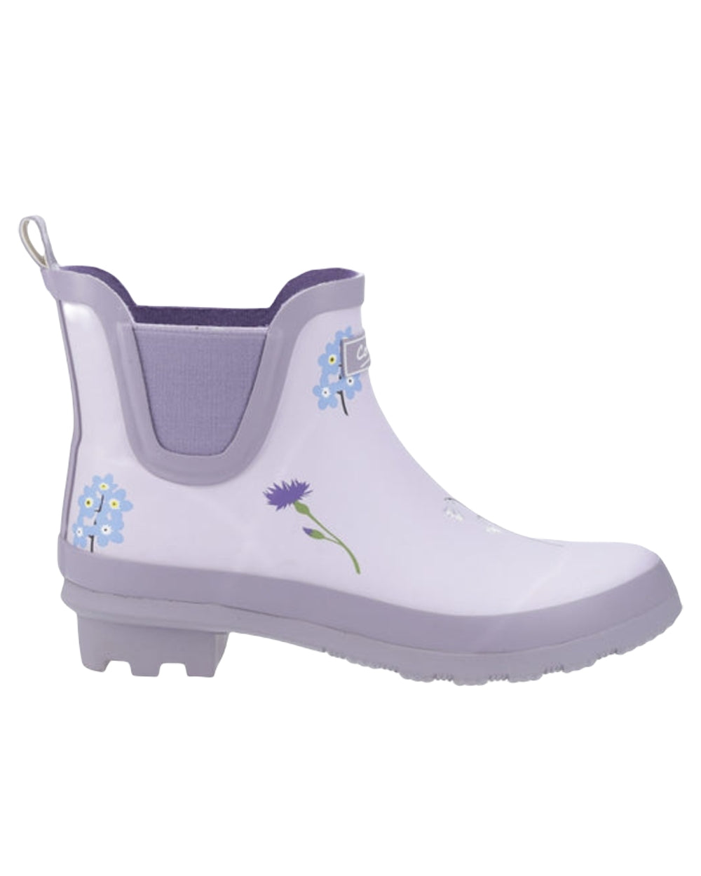 Lilac Coloured Cotswold Womens Wildflower Ankle Wellingtons on White Background