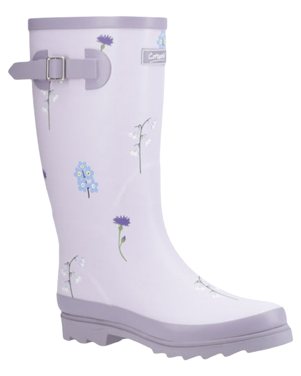 Lilac Coloured Cotswold Womens Wildflower Tall Wellingtons on White Background