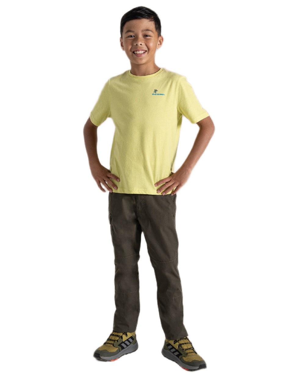 Woodland Green Coloured Craghoppers Childrens Kiwi II Trousers on White Background