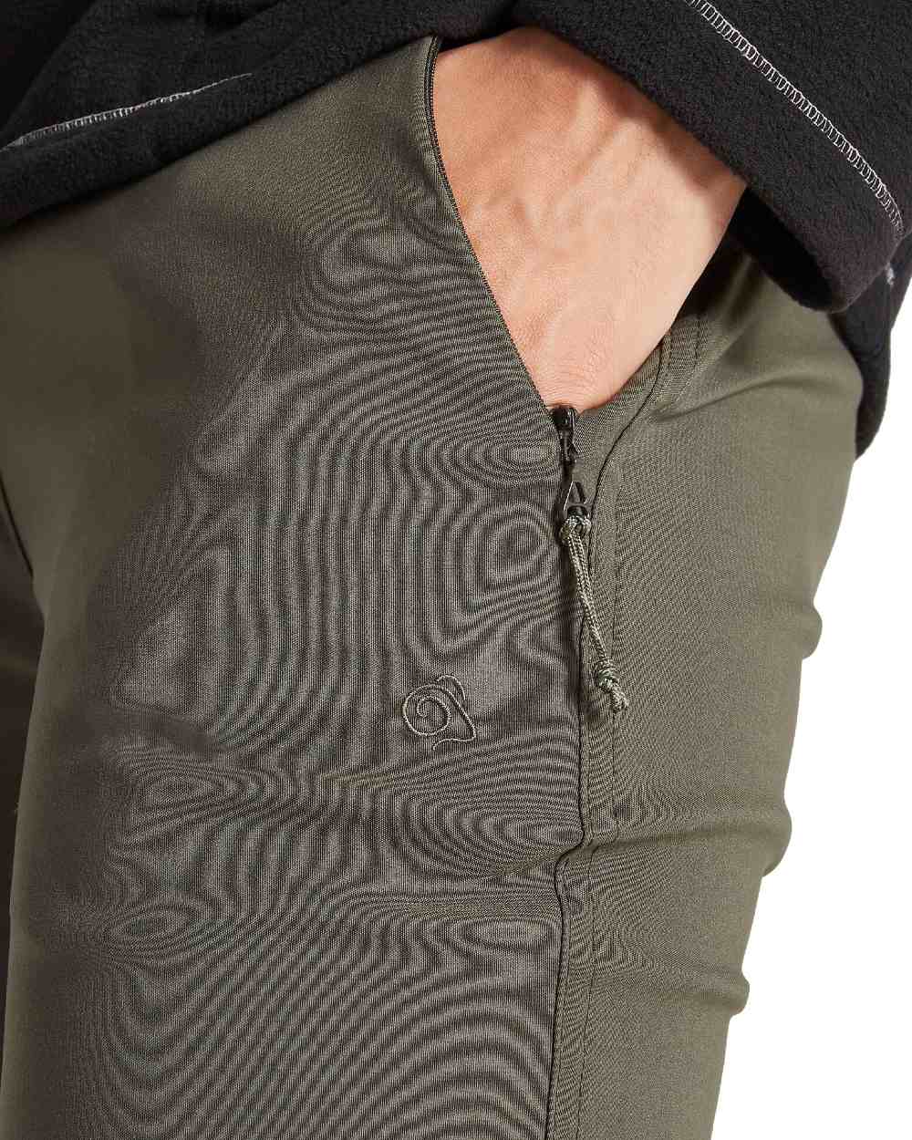 Mid Khaki Coloured Craghoppers Womens Kiwi Pro II Trousers On A White Background