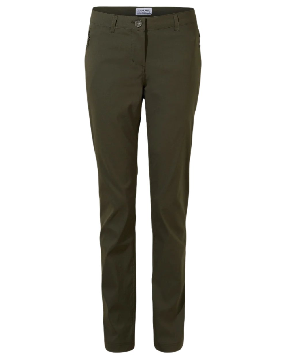 Mid Khaki Coloured Craghoppers Womens Kiwi Pro II Trousers On A White Background