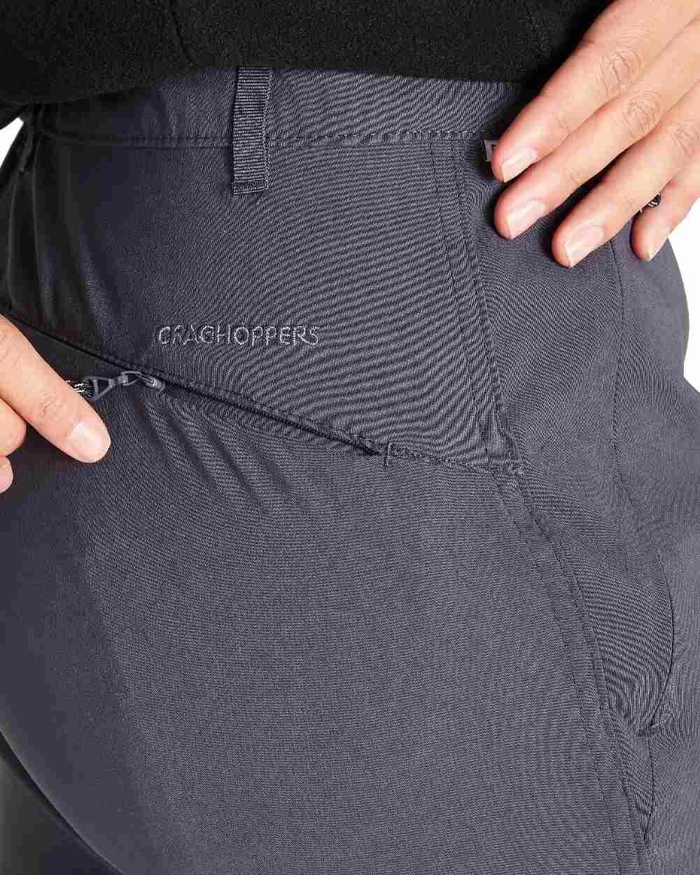 Graphite Coloured Craghoppers Womens Kiwi Pro II Trousers On A White Background