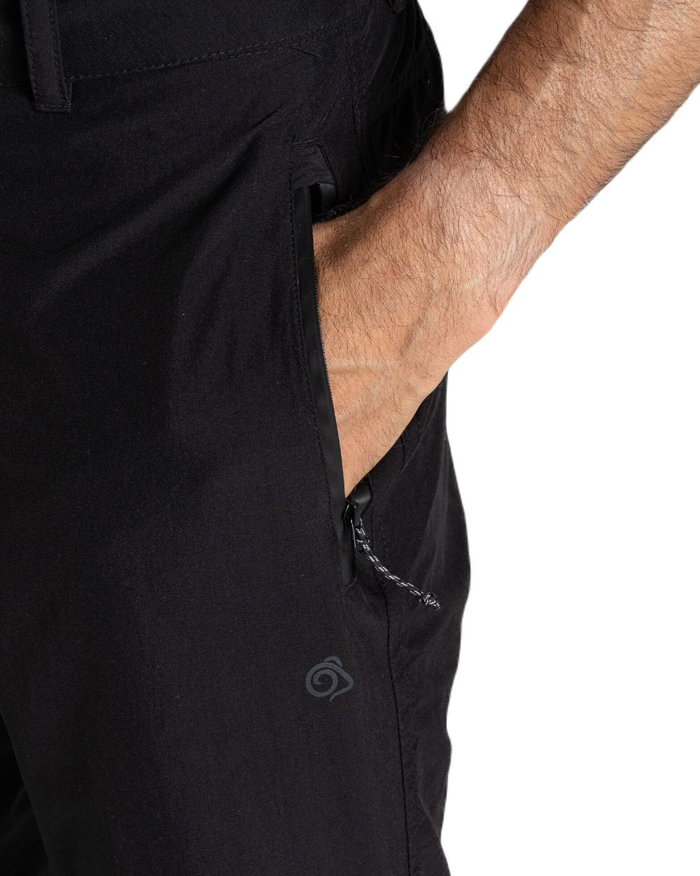 Black Coloured Craghoppers Mens Kiwi Pro II Waterproof Trousers On A White Background