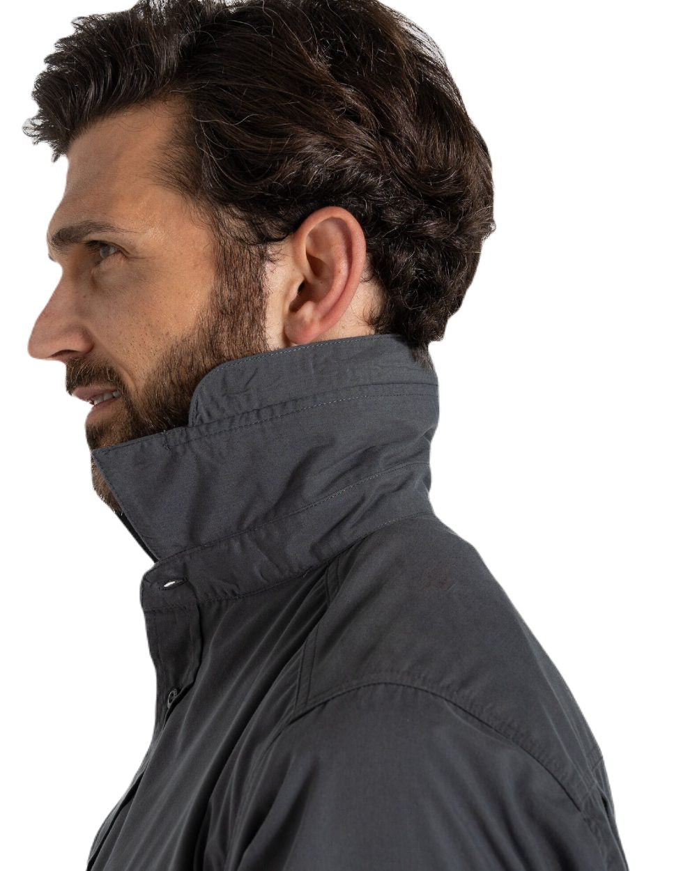 Dark Grey Coloured Craghoppers Mens Kiwi Short Sleeved Shirt On A White Background