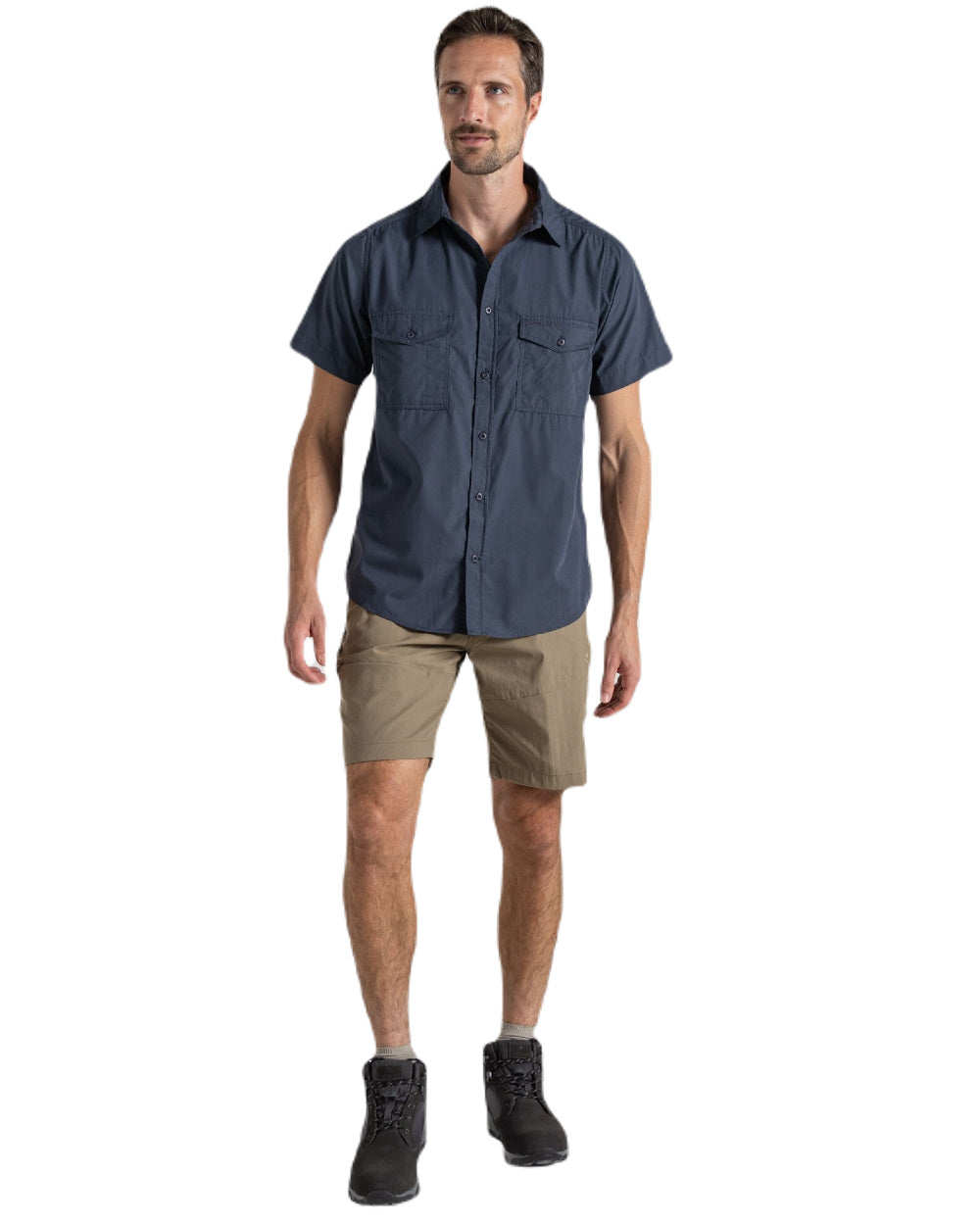 Ombre Blue Coloured Craghoppers Mens Kiwi Short Sleeved Shirt On A White Background