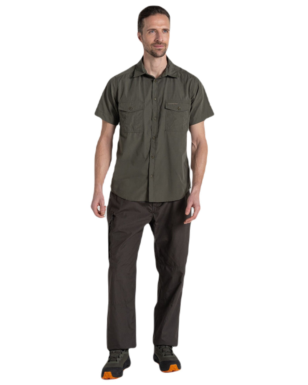Cedar Coloured Craghoppers Mens Kiwi Short Sleeved Shirt On A White Background