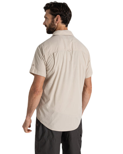 Oatmeal Coloured Craghoppers Mens Kiwi Short Sleeved Shirt On A White Background 