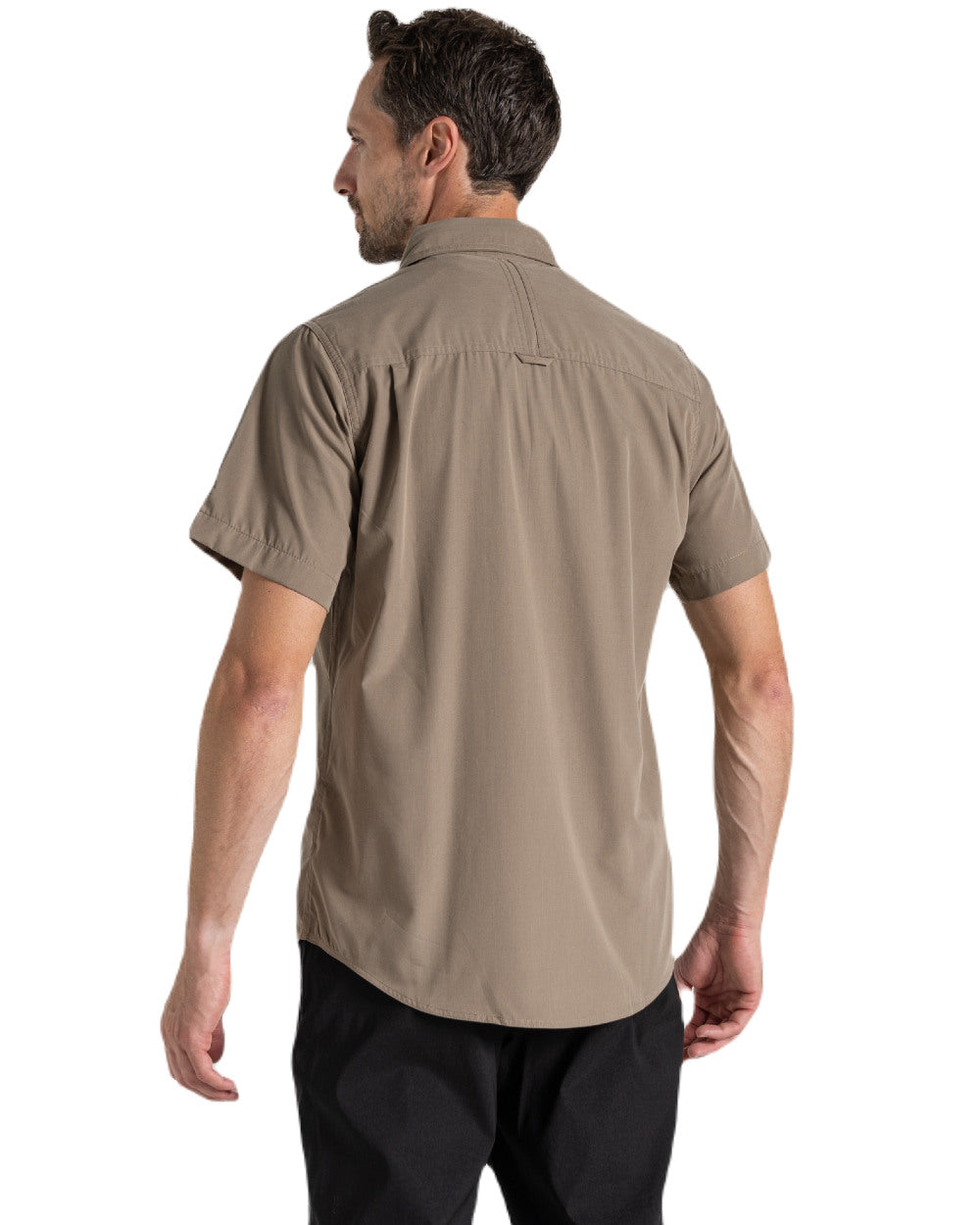 Pebble Coloured Craghoppers Mens Kiwi Short Sleeved Shirt On A White Background