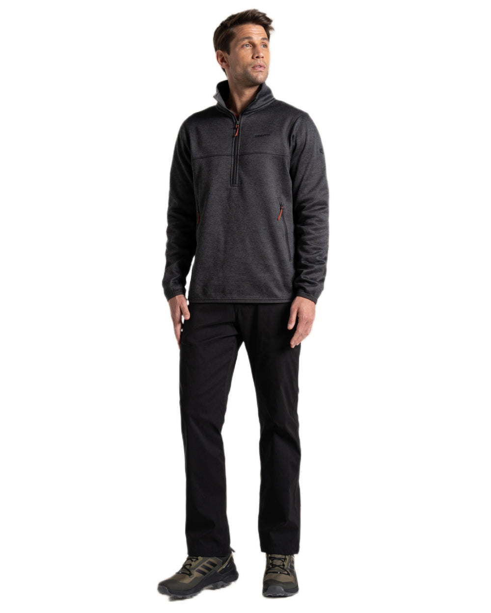 Black Pepper Coloured Craghoppers Mens Mondrago Half Zip Fleece on White Background