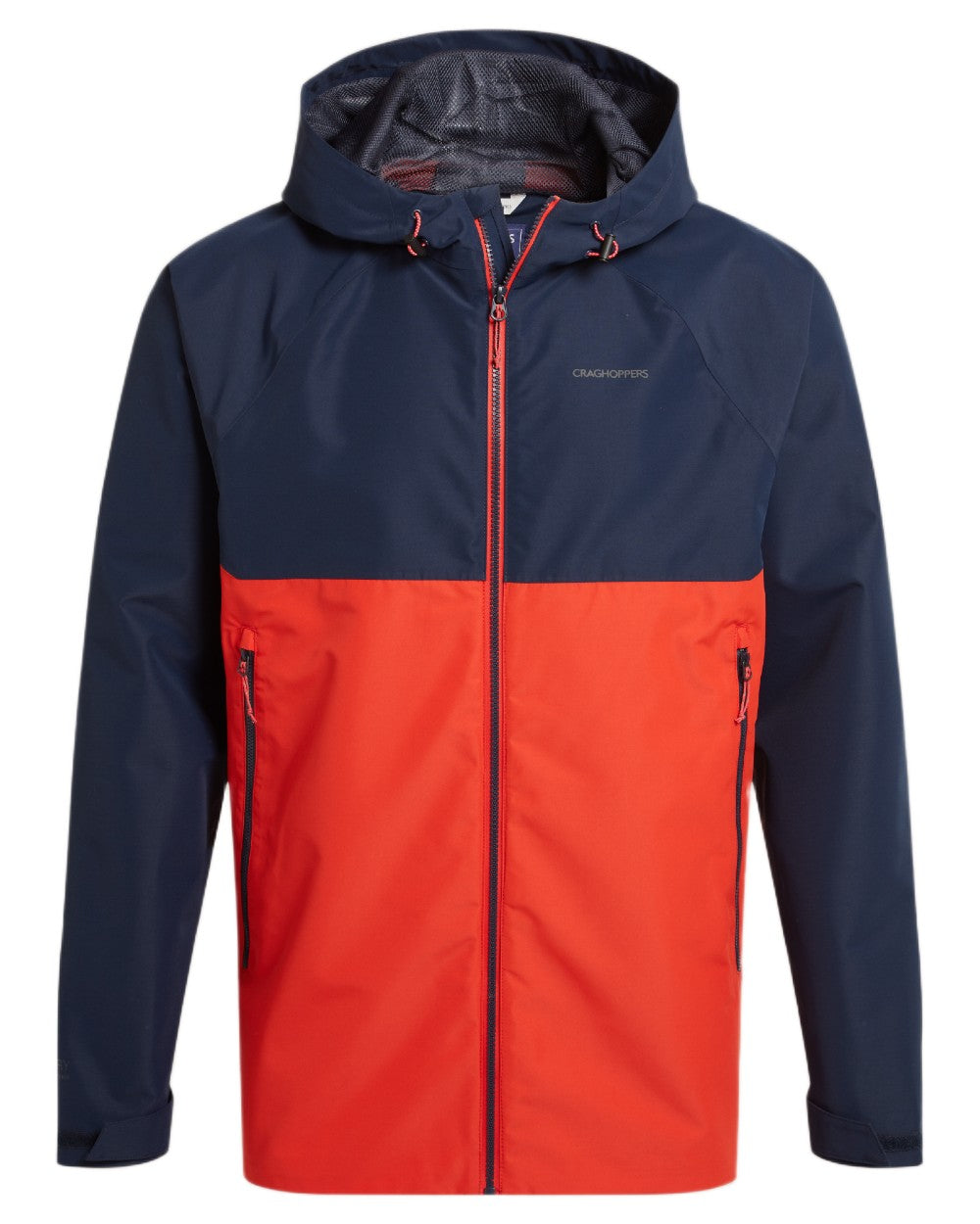 Blue Navy Pimento Red Coloured Craghoppers Mens Osuna Waterproof Jacket on White Background