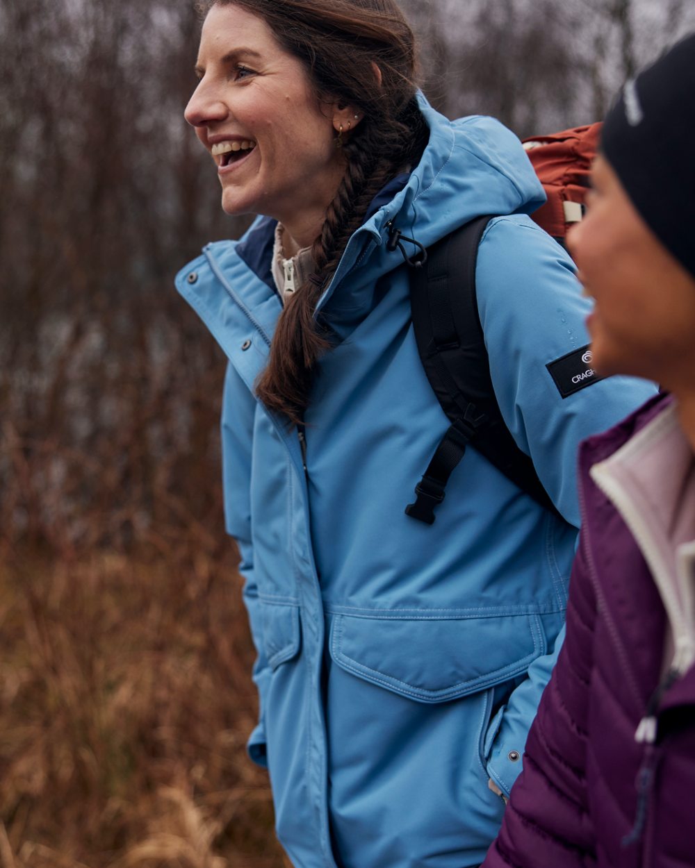 Light Denim Coloured Craghoppers Womens CO2 Renu Sally Waterproof Jacket on Outdoor Background