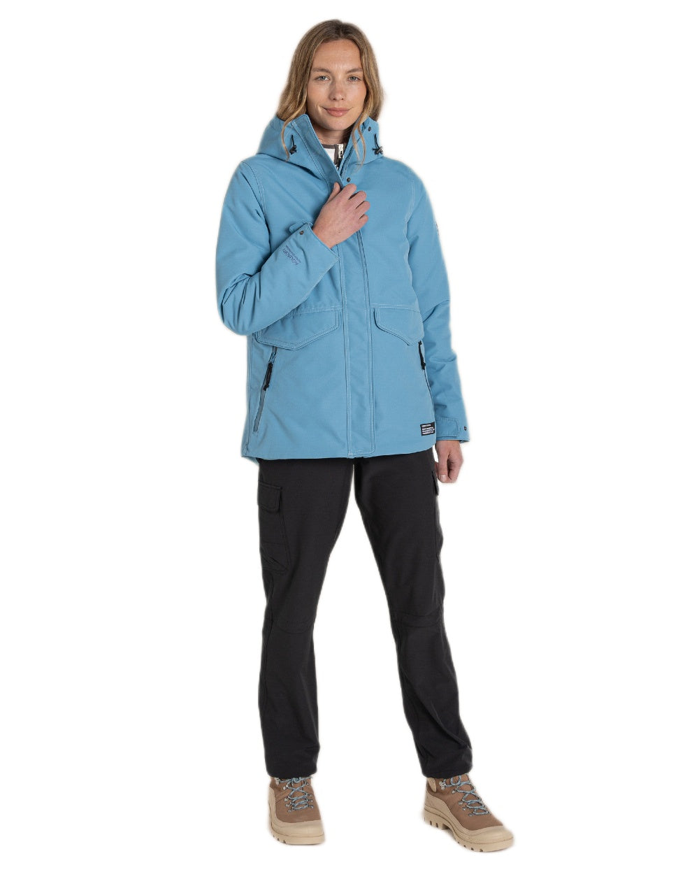 Light Denim Coloured Craghoppers Womens CO2 Renu Sally Waterproof Jacket on White Background