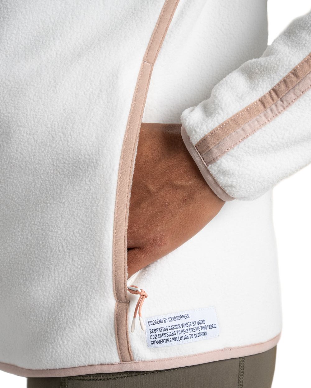 Calico Coloured Craghoppers Womens CO2Renu II Half Zip Fleece Jacket on White Background