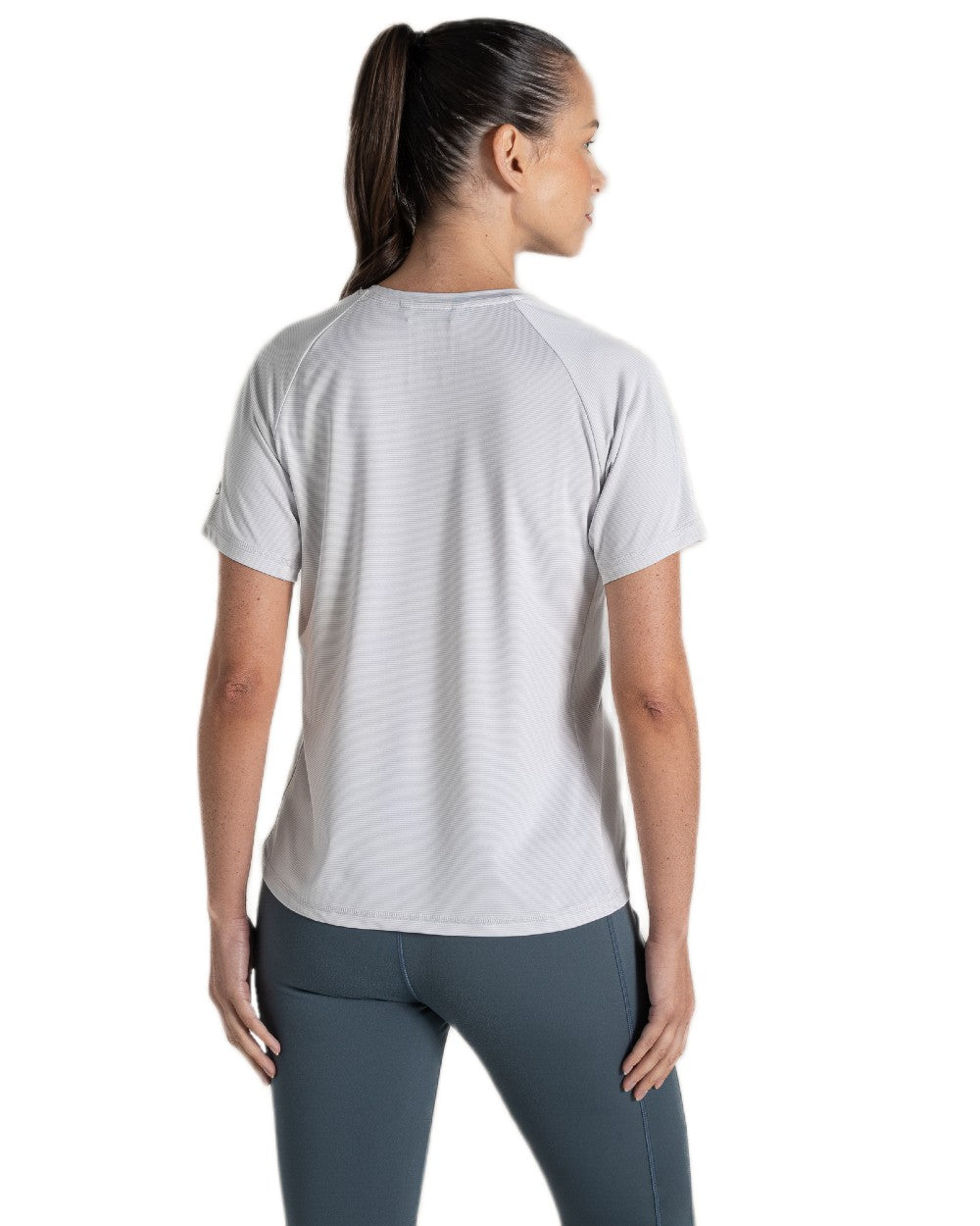 Lunar Grey Coloured Craghoppers Womens Ellie Short Sleeved T-Shirt on White Background