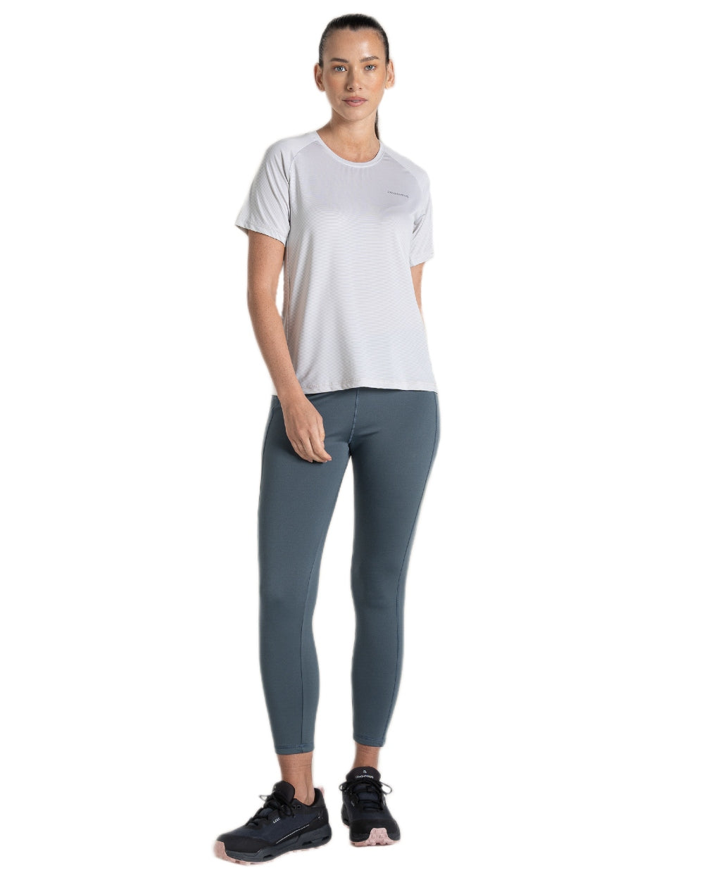 Lunar Grey Coloured Craghoppers Womens Ellie Short Sleeved T-Shirt on White Background