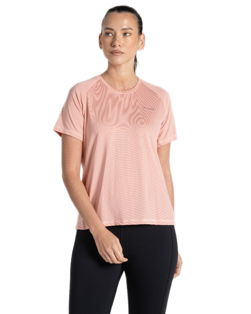 Pink Peach Coloured Craghoppers Womens Ellie Short Sleeved T-Shirt on White Background