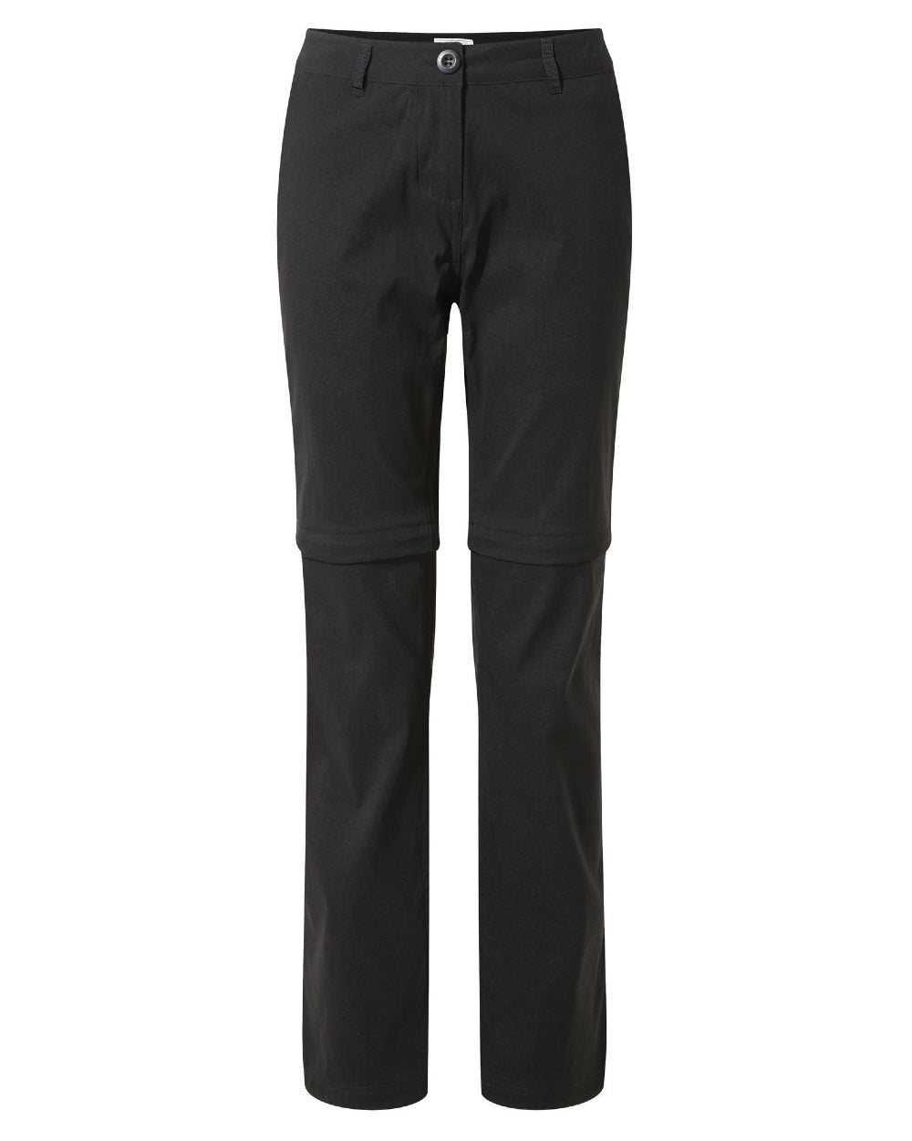 Black Coloured Craghoppers Womens Kiwi Pro II Convertible Trousers On A White Background