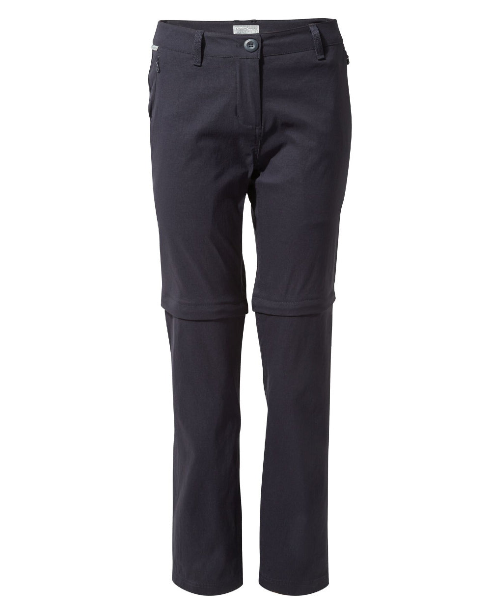 Dark Navy Coloured Craghoppers Womens Kiwi Pro II Convertible Trousers On A White Background