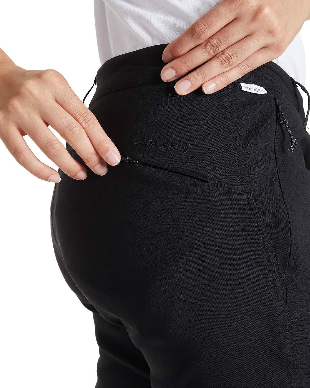 Black Coloured Craghoppers Womens Kiwi Pro II Winter Lined Trousers On A White Background
