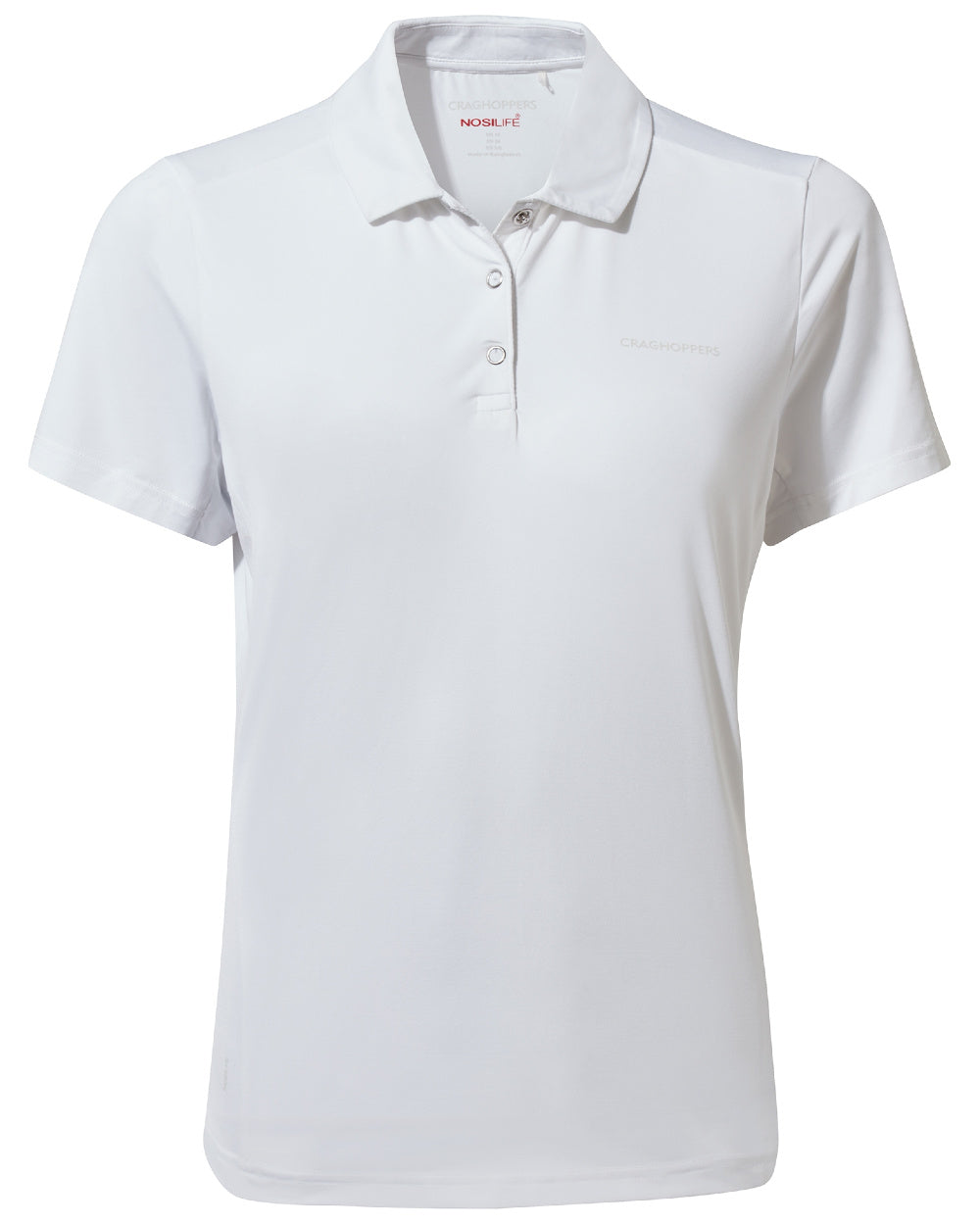 Optic White Coloured Craghoppers Womens NosiLife Pro Short Sleeved Polo On A White Background 