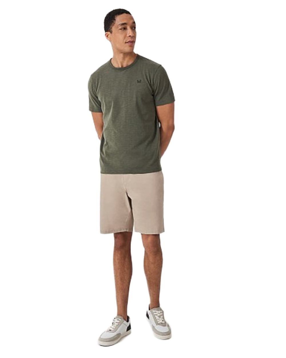 Heritage Stone Coloured Crew Clothing Mens Bermuda Chino Stretch Shortson White Background