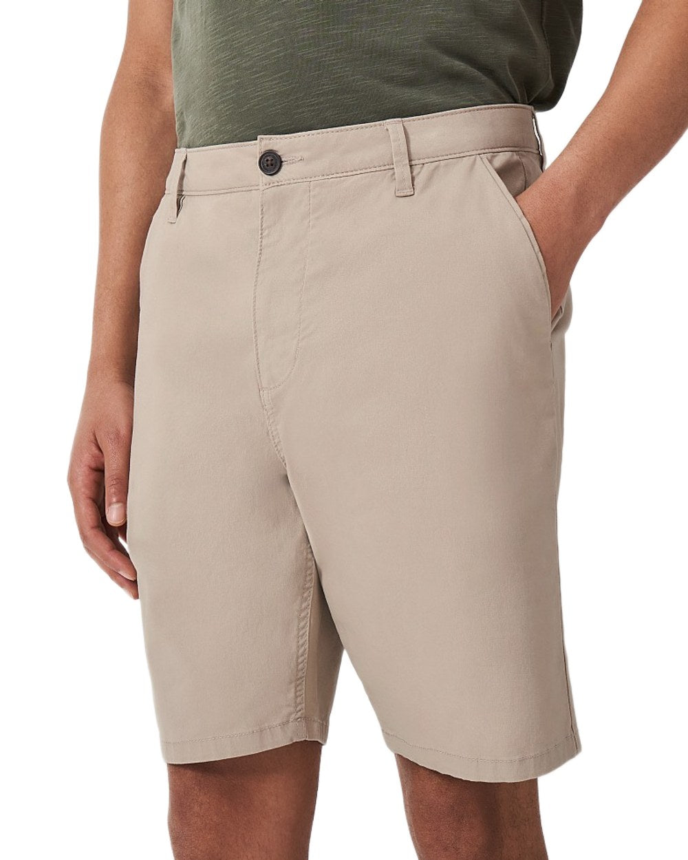 Heritage Stone Coloured Crew Clothing Mens Bermuda Chino Stretch Shortson White Background