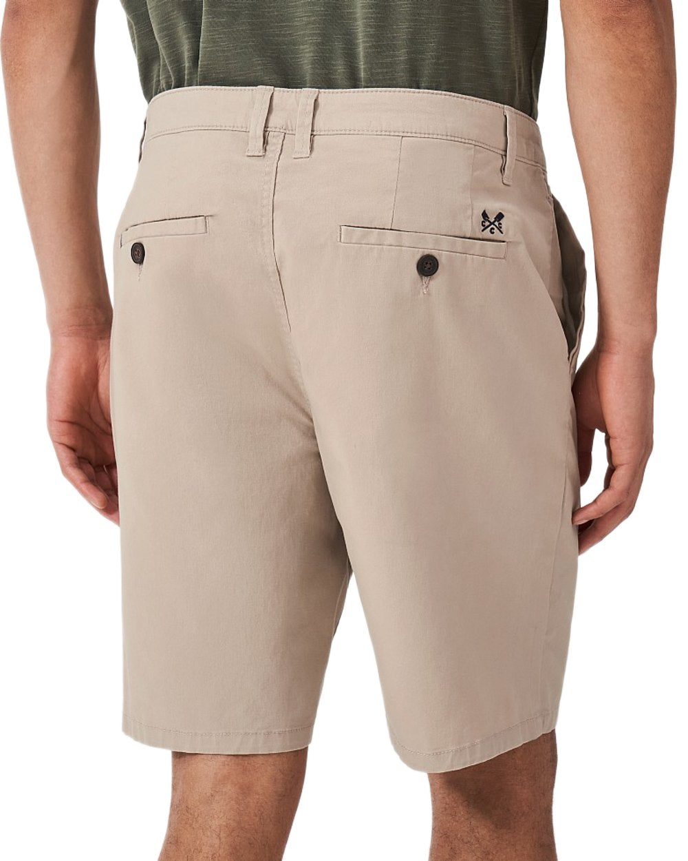 Heritage Stone Coloured Crew Clothing Mens Bermuda Chino Stretch Shortson White Background