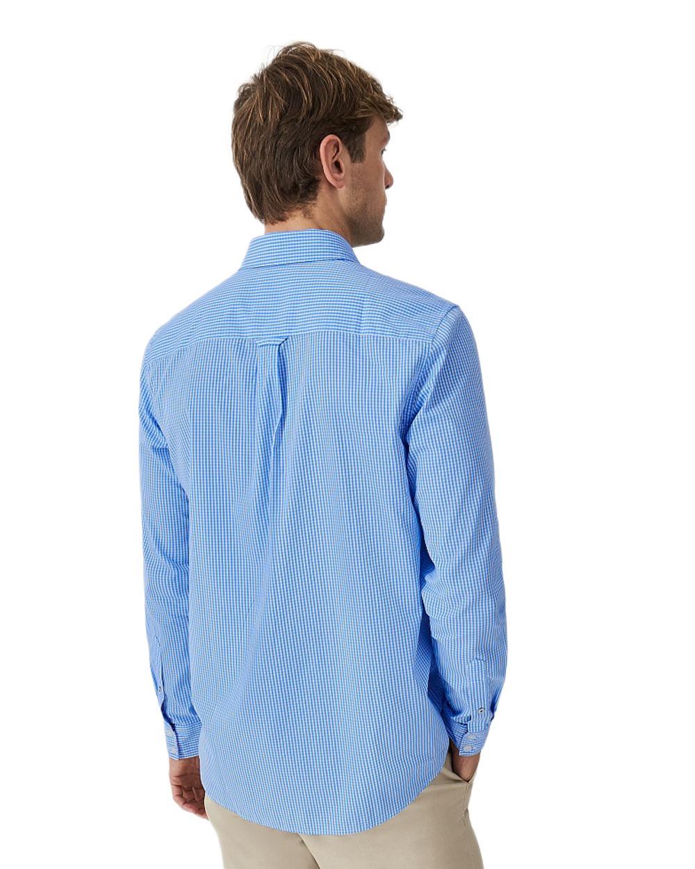 Heritage Sky Coloured Crew Clothing Mens Classic Fit Micro Gingnam Shirt on White Background