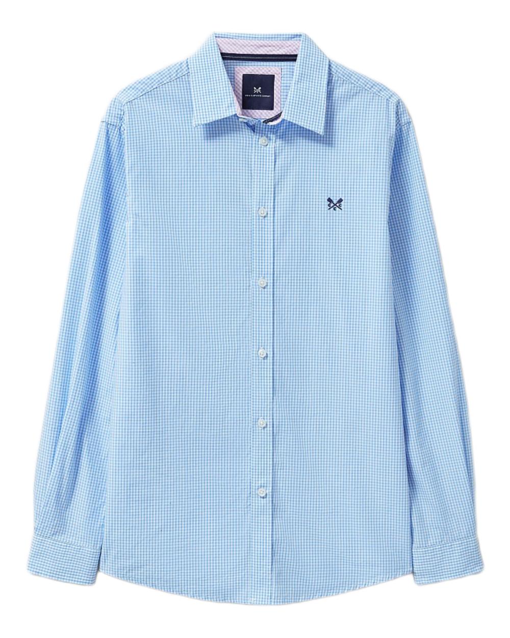 Heritage Sky Coloured Crew Clothing Mens Classic Fit Micro Gingnam Shirt on White Background