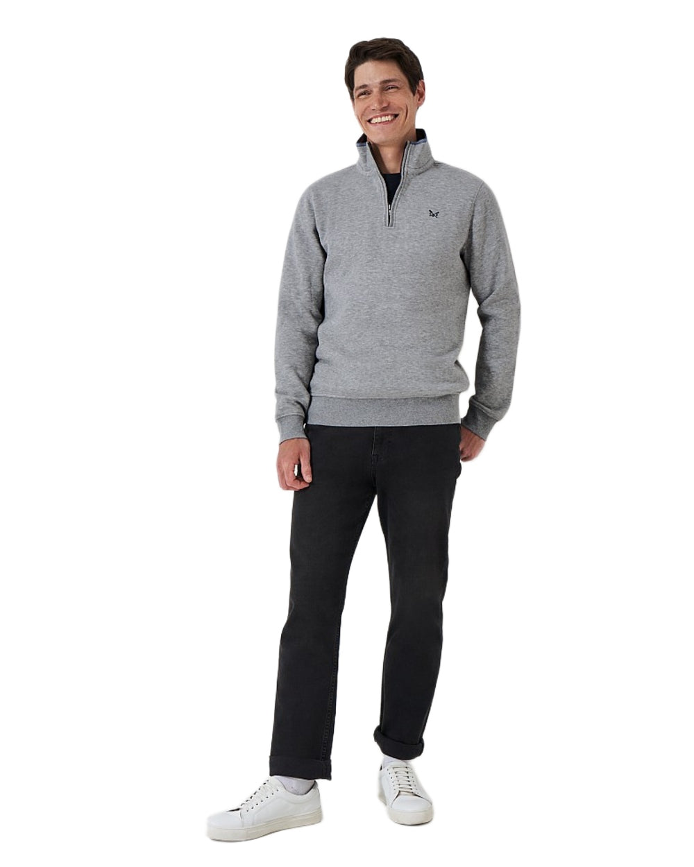 Grey Marl Coloured Crew Clothing Mens Classic Half Zip Sweatshirt on White Background