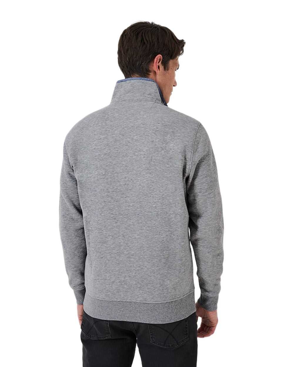 Grey Marl Coloured Crew Clothing Mens Classic Half Zip Sweatshirt on White Background