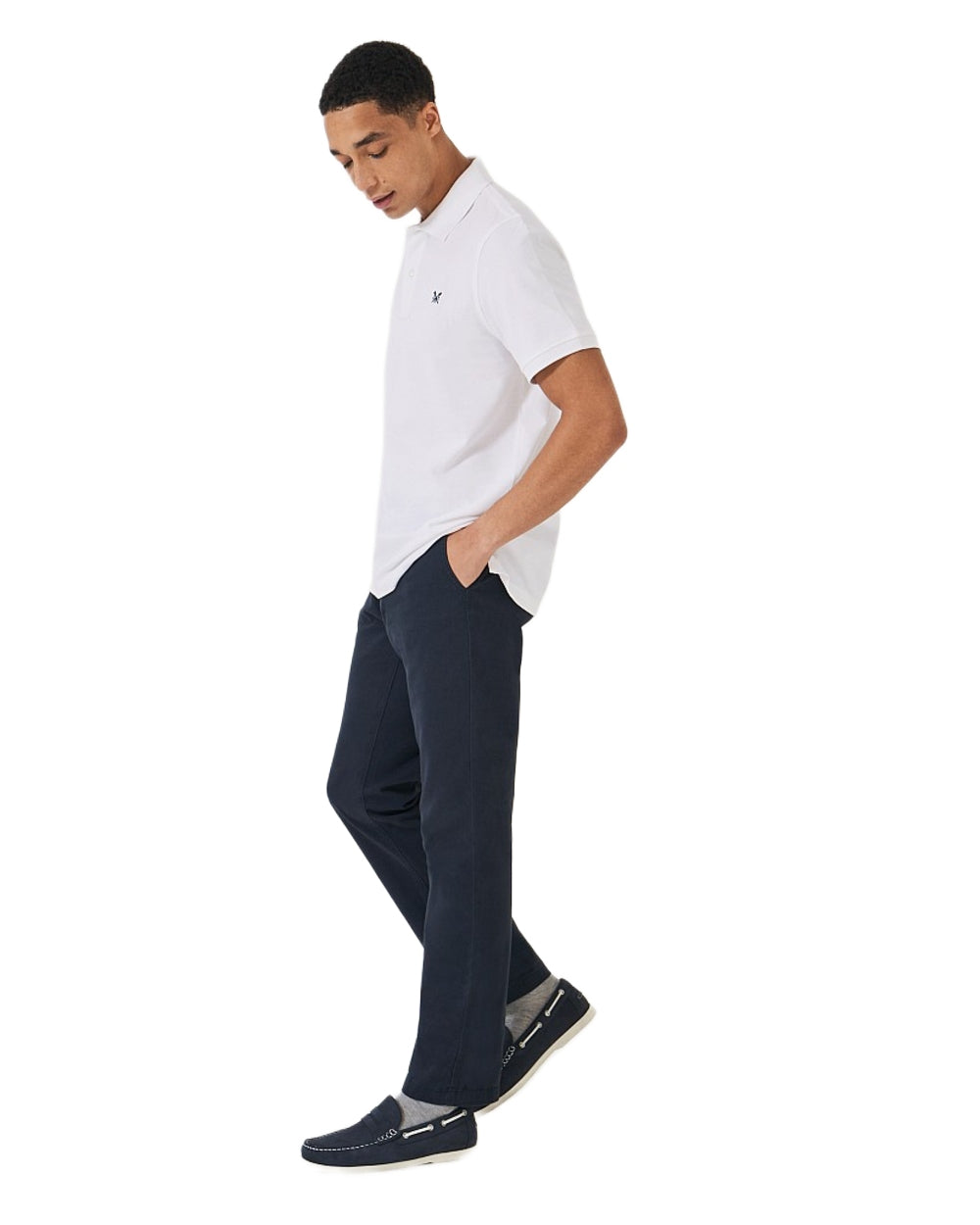 Heritage White Coloured Crew Clothing Mens Classic Pique Polo Shirt on White Background