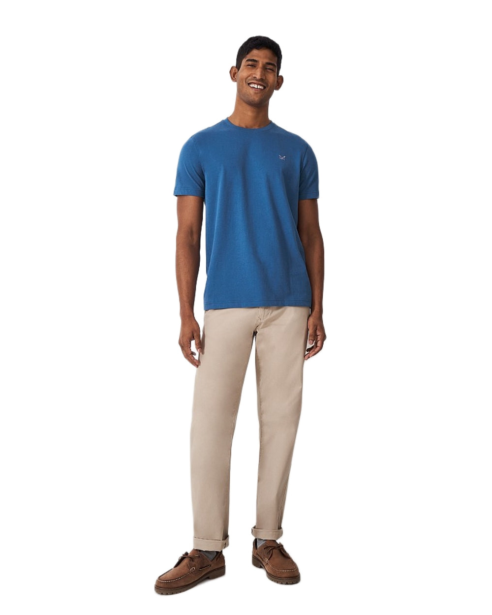 Dark Blue Coloured Crew Clothing Mens Classic T-Shirt on White Background