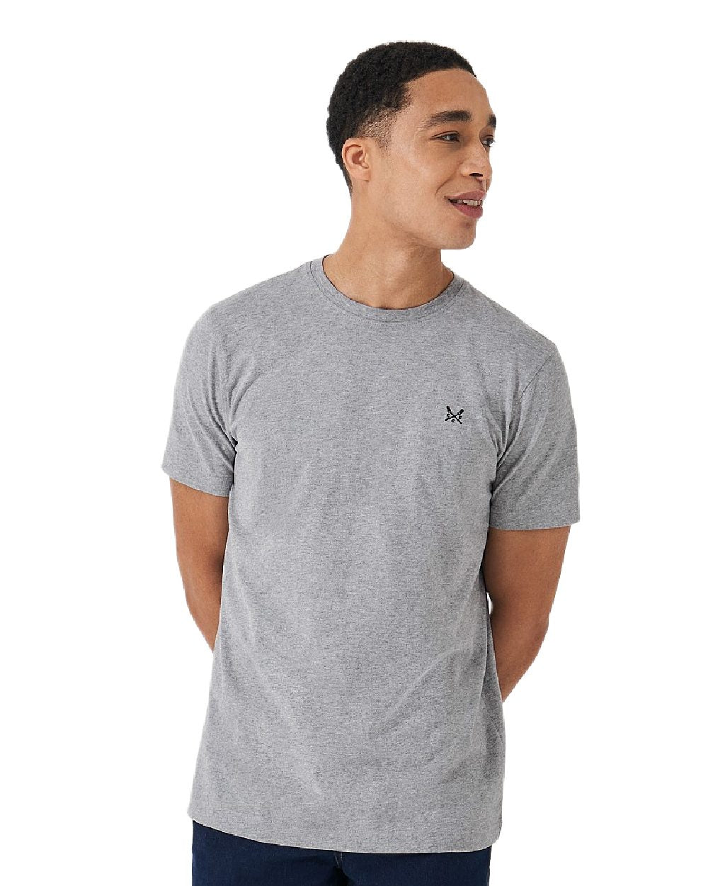 Grey Marl Coloured Crew Clothing Mens Classic T-Shirt on White Background