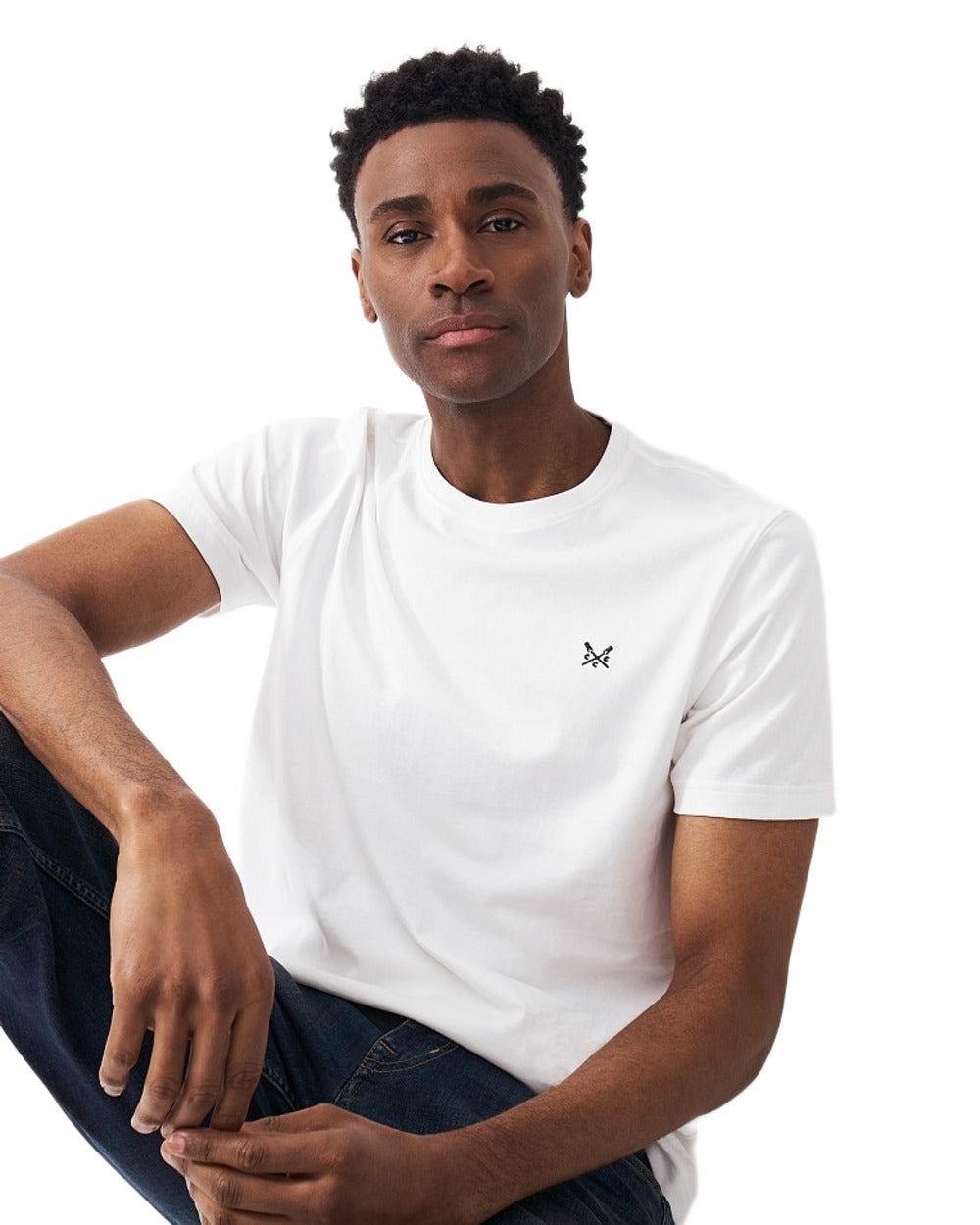 Heritage White Coloured Crew Clothing Mens Classic T-Shirt on White Background