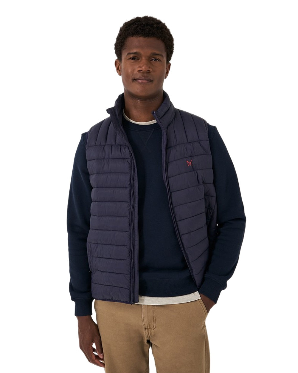 Heritage Dark Navy Coloured Crew Clothing Mens Lowther Gilet on White Background