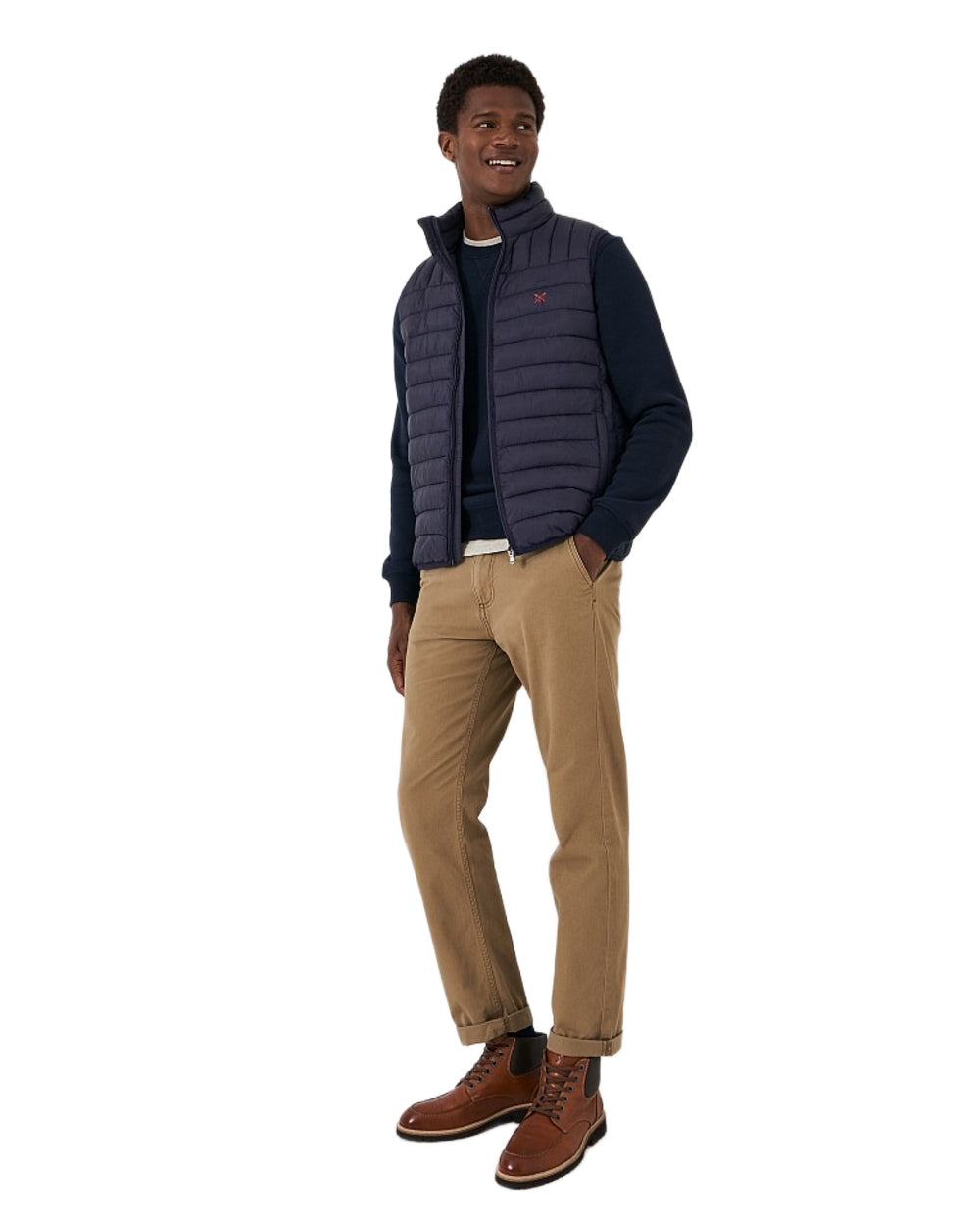 Heritage Dark Navy Coloured Crew Clothing Mens Lowther Gilet on White Background