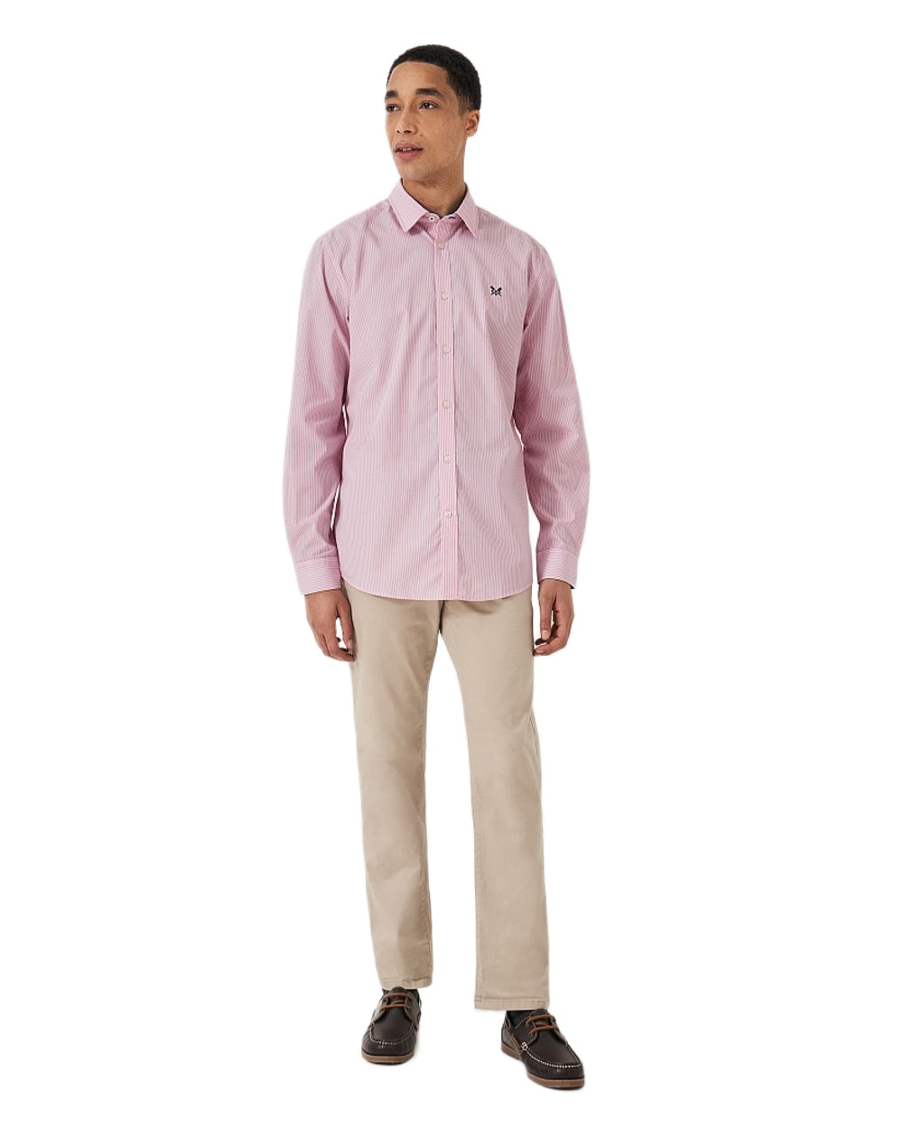 Classic Pink Coloured Crew Clothing Mens Micro Classic Fit Cotton Shirt on White Background