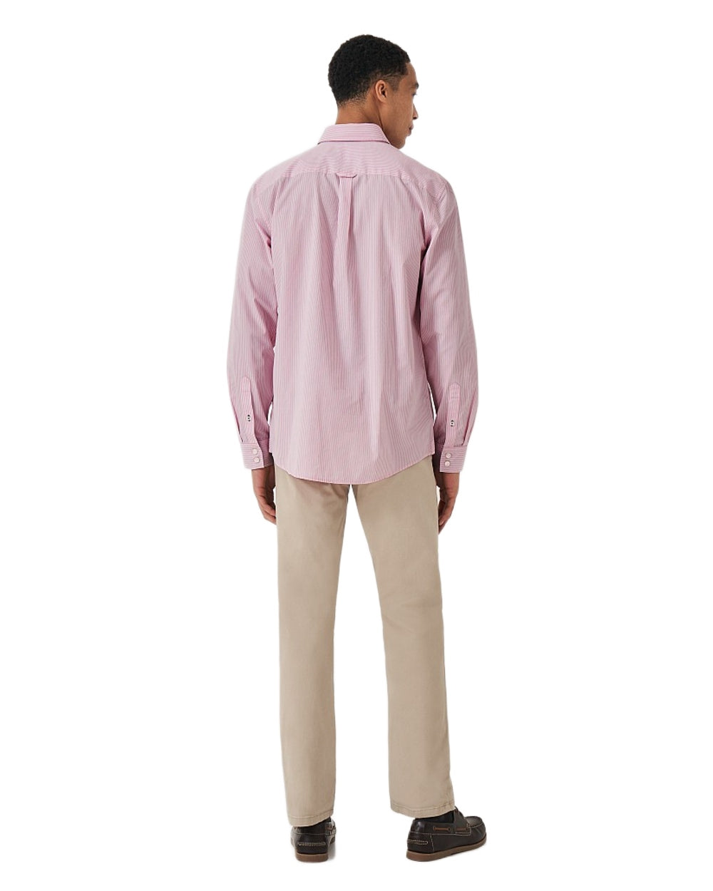Classic Pink Coloured Crew Clothing Mens Micro Classic Fit Cotton Shirt on White Background