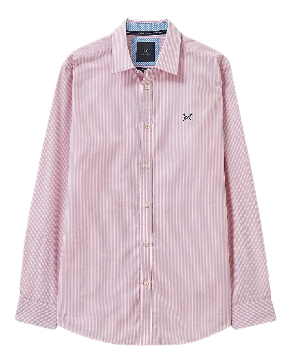 Classic Pink Coloured Crew Clothing Mens Micro Classic Fit Cotton Shirt on White Background