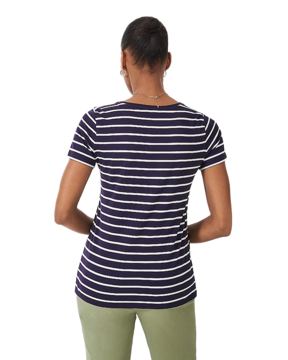 Navy White Coloured Crew Clothing Womens Breton T-Shirt on White Background