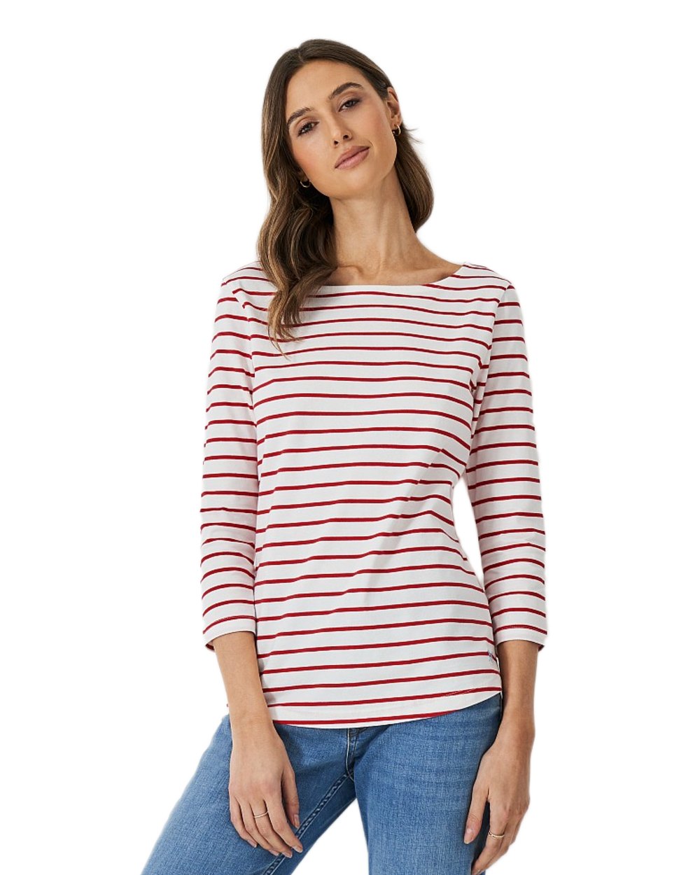 White Red Coloured Crew Clothing Womens Essential Breton Top on White Background