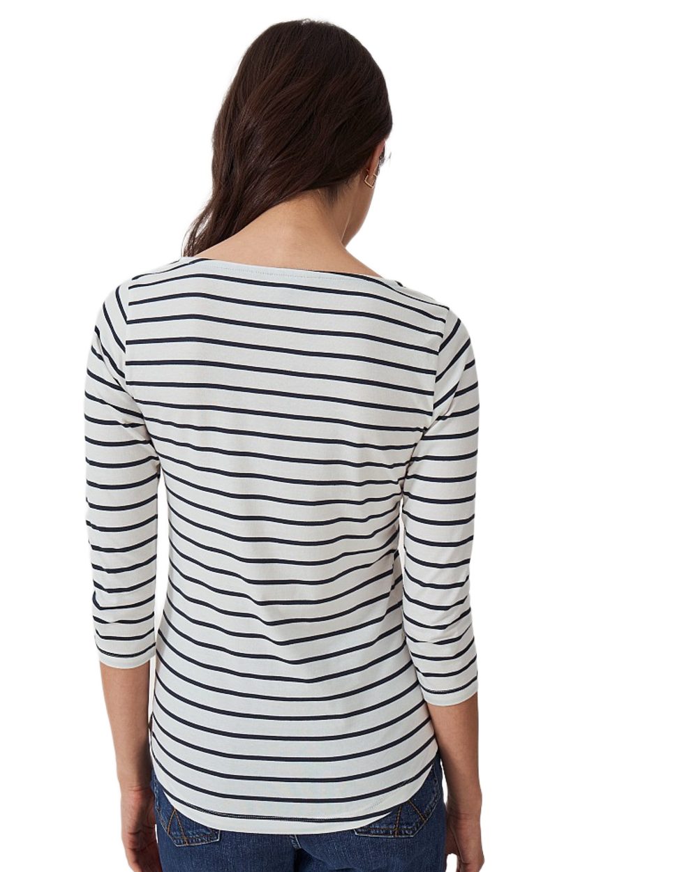 White Thin Stripe Coloured Crew Clothing Womens Essential Breton Top on White Background