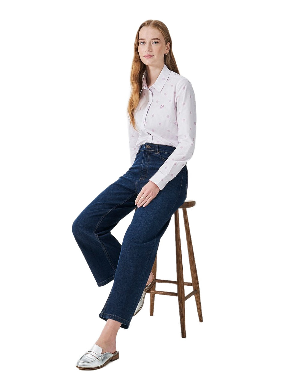 Spot Stripe Coloured Crew Clothing Womens Lulworth Shirt on White Background