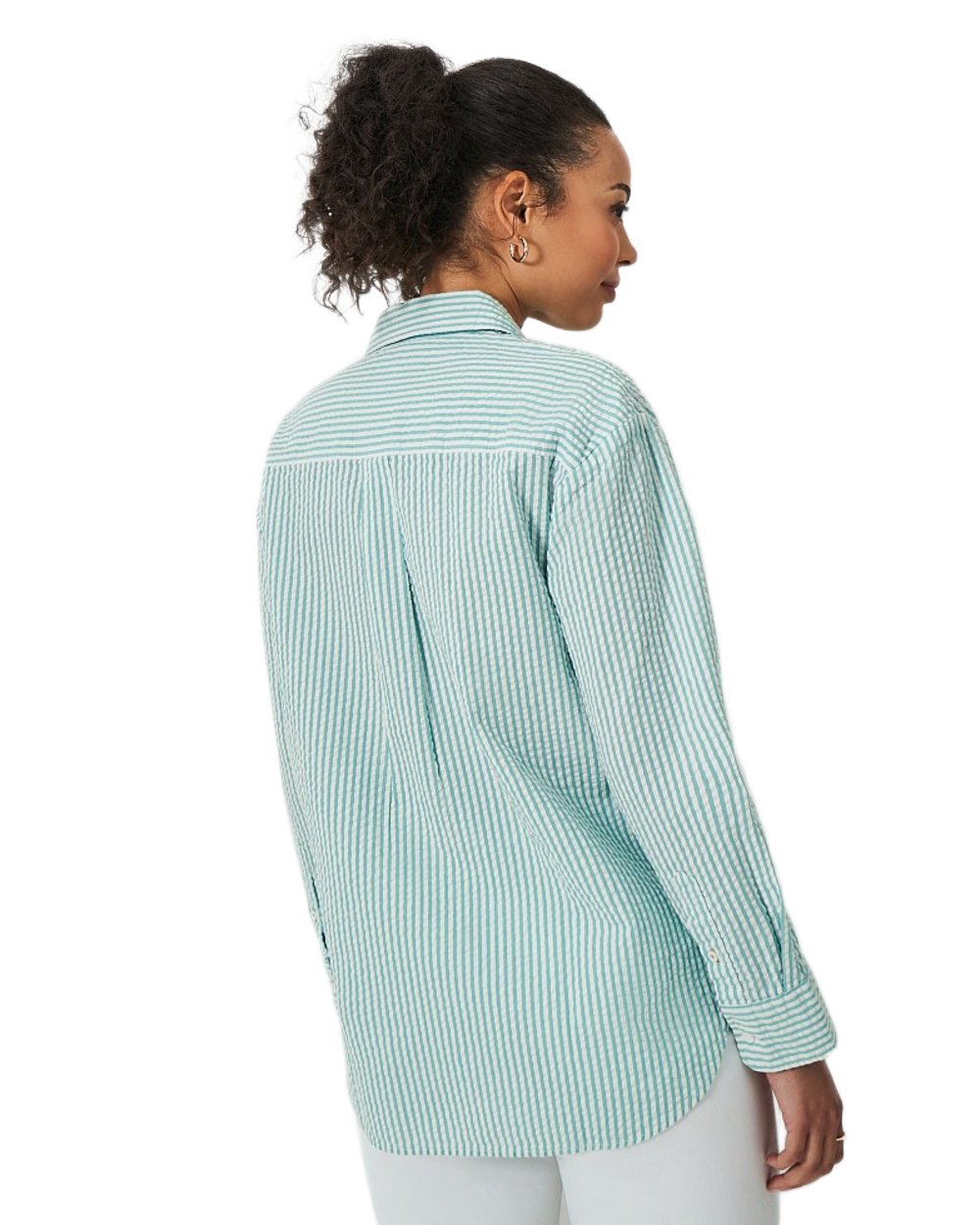Teal Coloured Crew Clothing Womens Seersucker Relaxed Fit Shirt on White Background