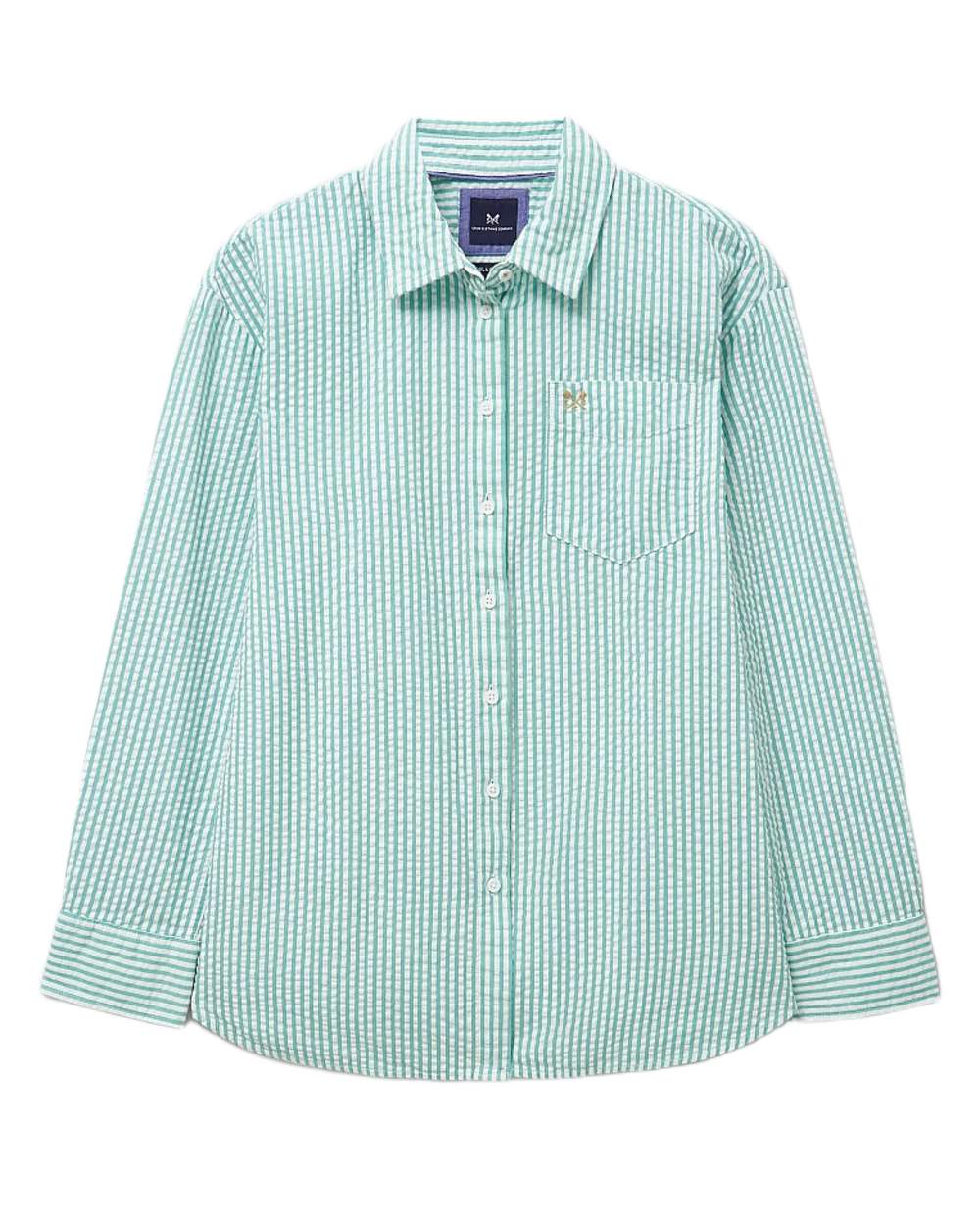 Teal Coloured Crew Clothing Womens Seersucker Relaxed Fit Shirt on White Background