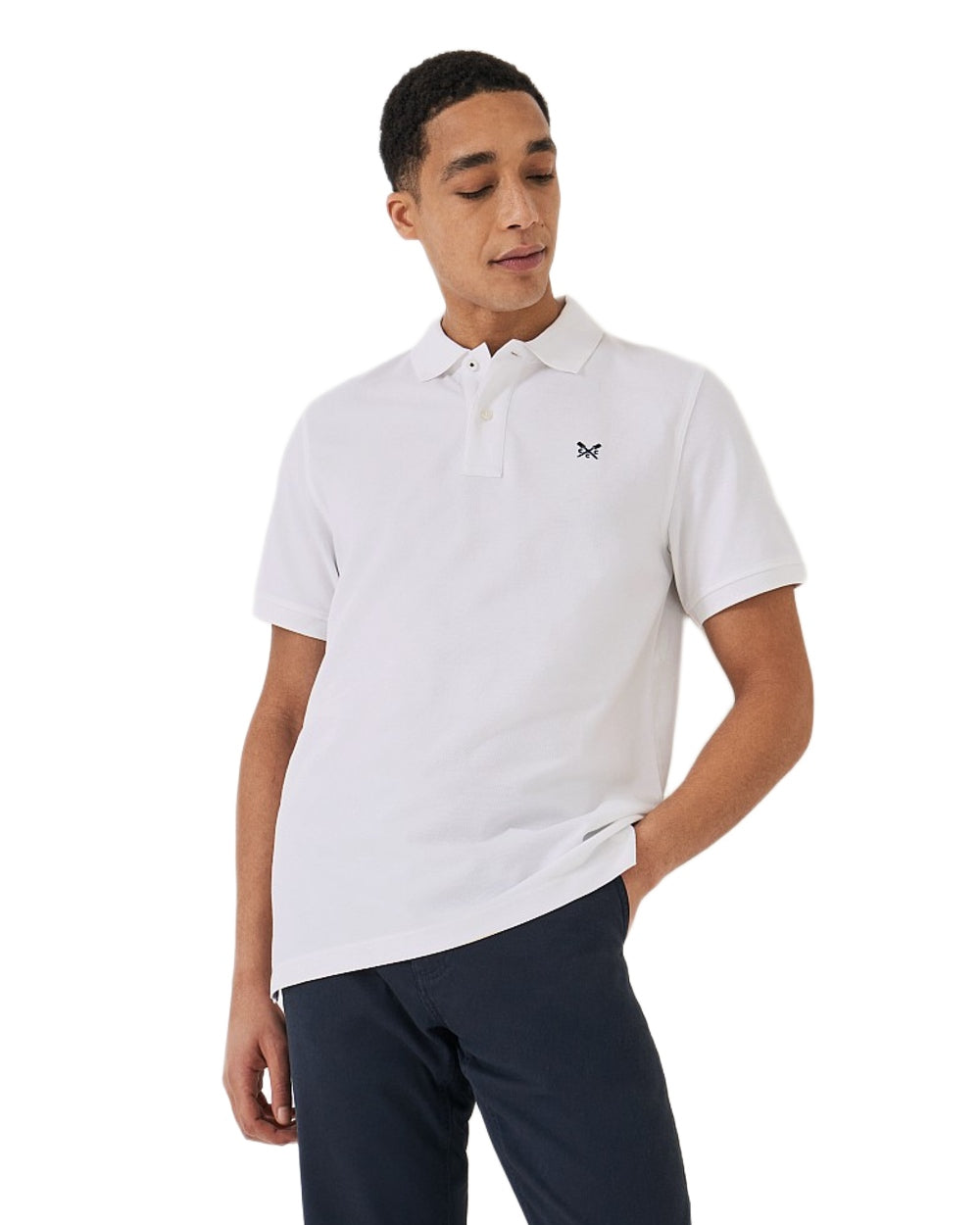 Heritage White Coloured Crew Mens Classic Pique Polo Shirt on White Background