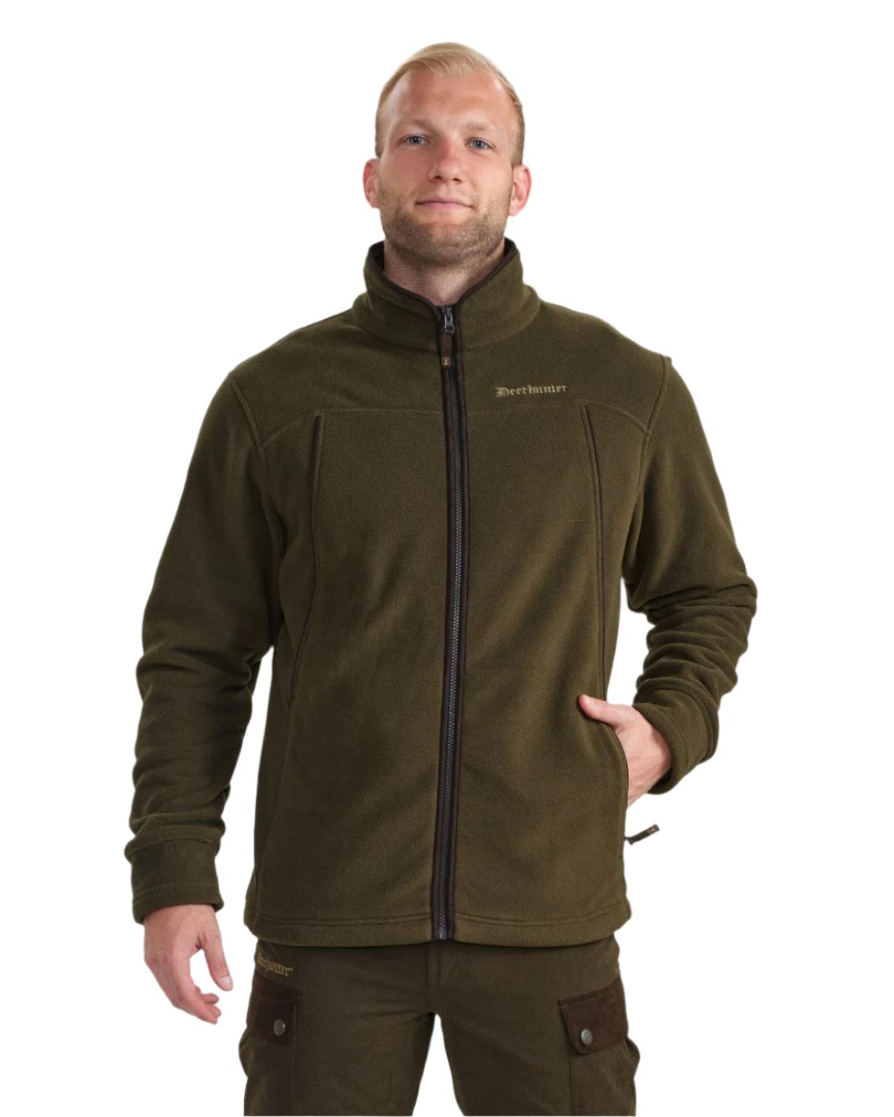 Tarmac Green Coloured Deerhunter Eagle Fleece Jacket On A White Background