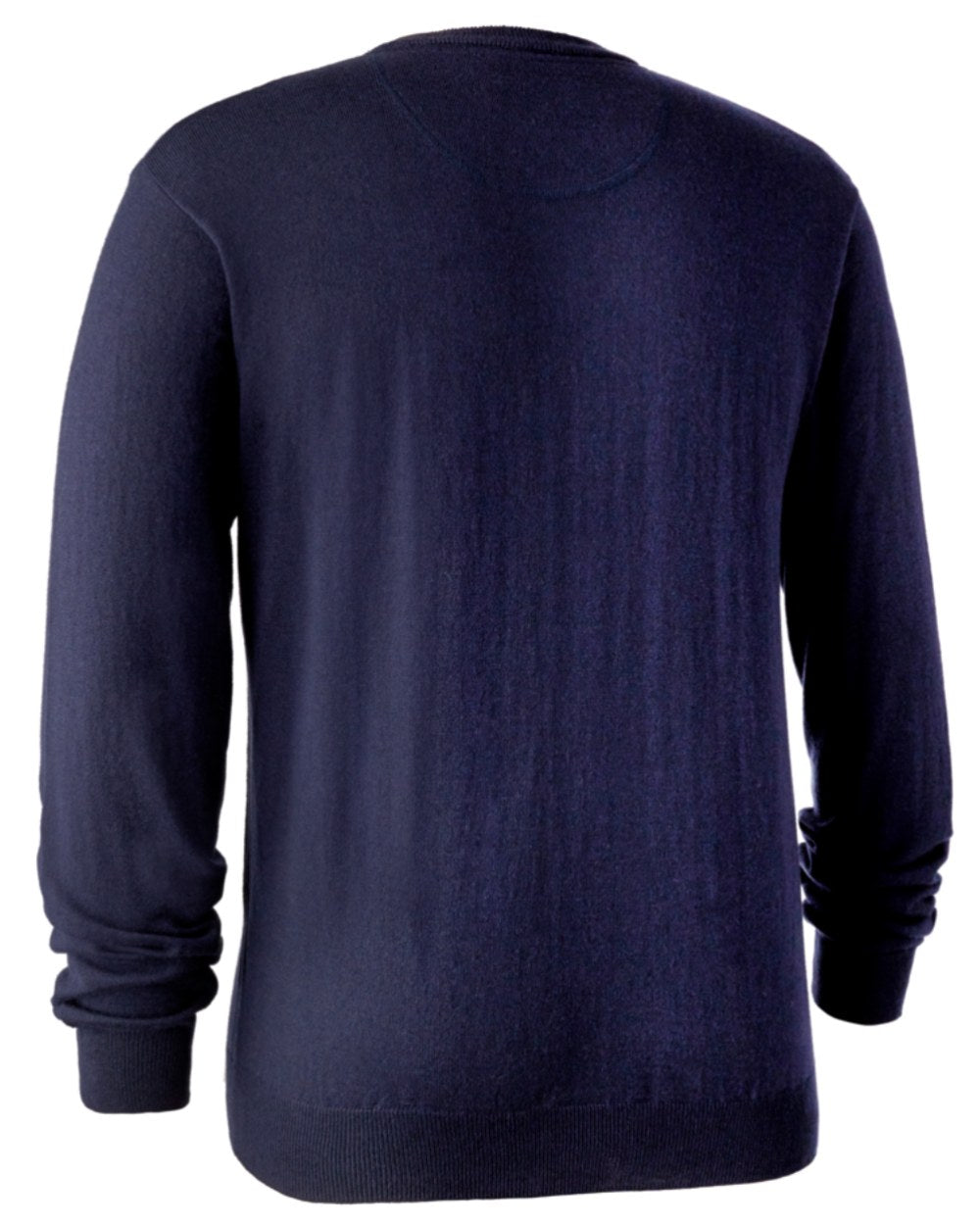 Dark Blue Coloured Deerhunter Kingston Knit O-Neck Jumper | Clearance Colours On A White Background 